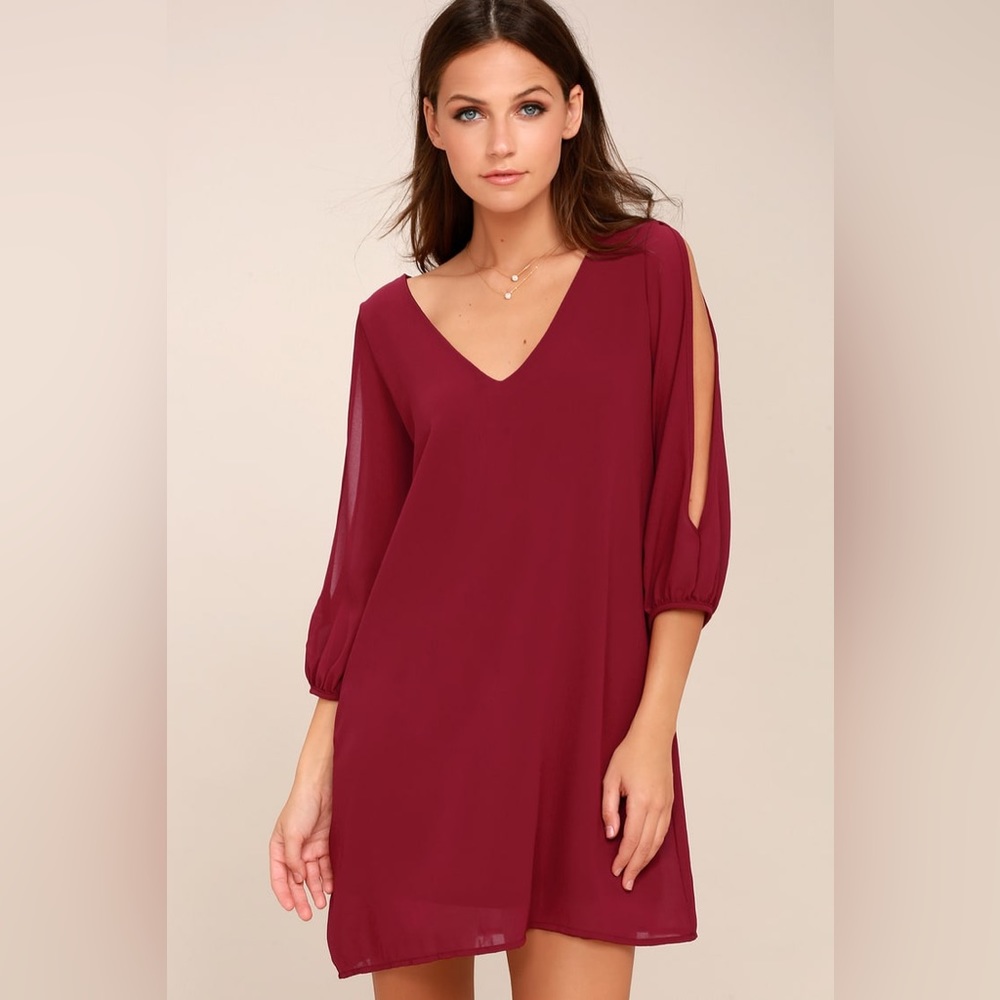 Lulus Shifting Dears Wine Red Long Sleeve Dress